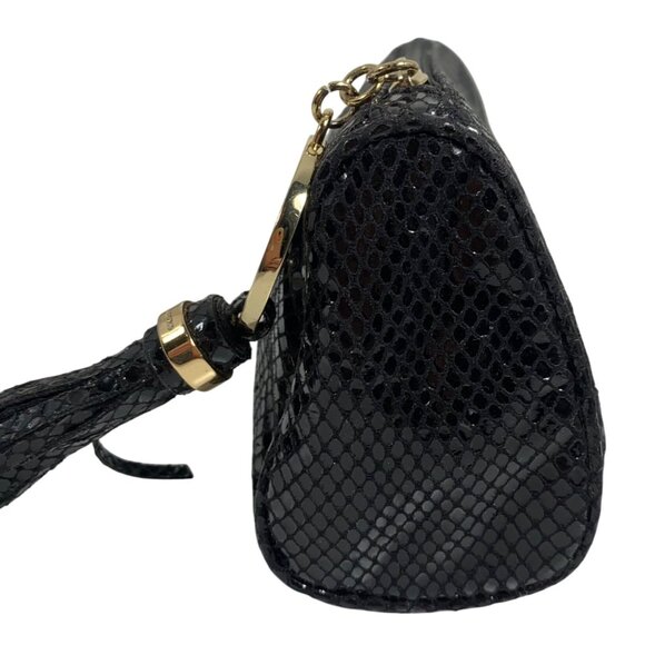 MICHAEL KORS Black Sparkly Snake Print Clutch/Cosmetic Makeup Bag Tassel Charm - Picture 3 of 13